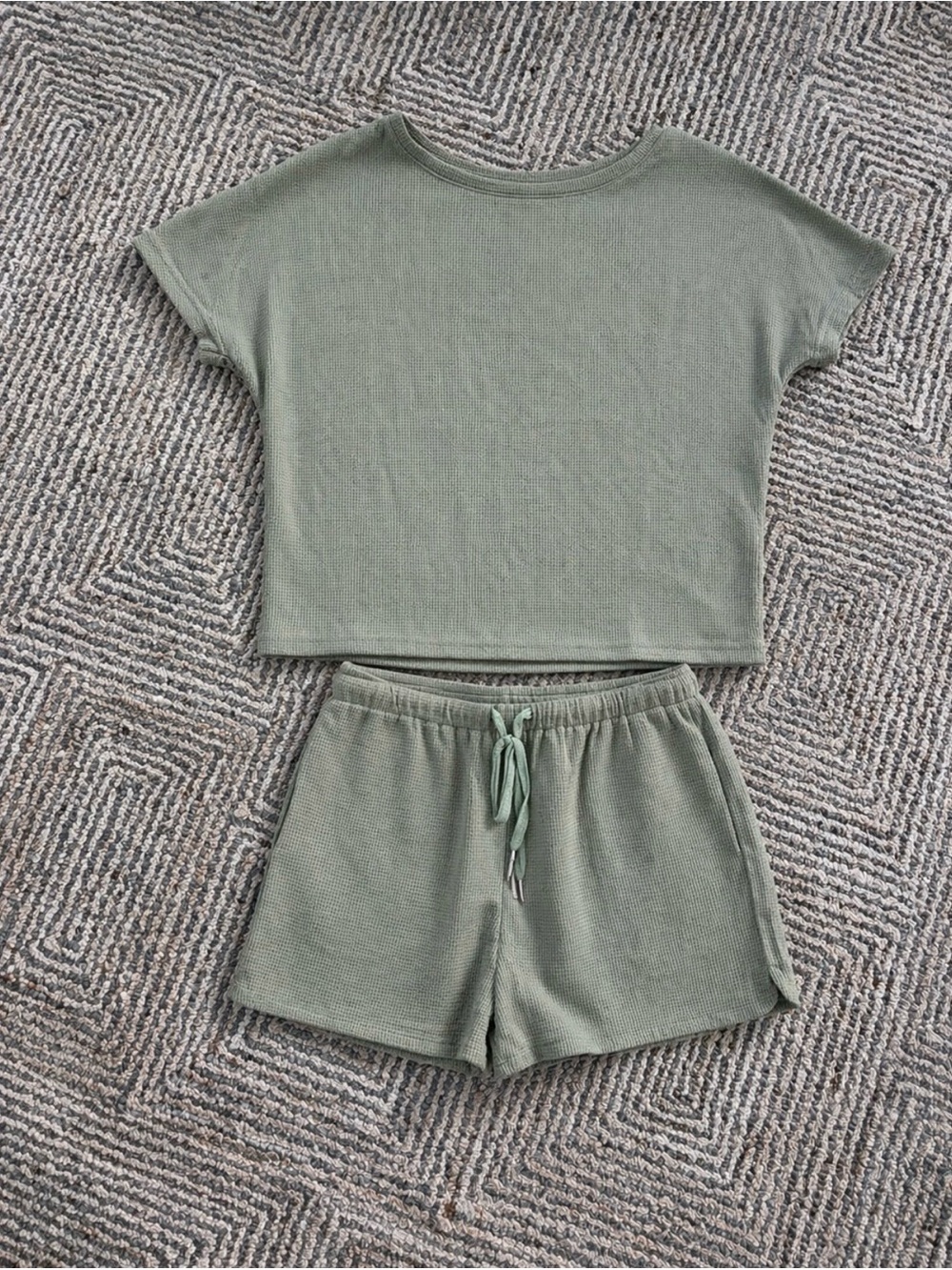 Amazon Women's Two-Piece Short Sleeve Lounge Set in Sage Green